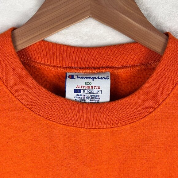 VTG. Champion Eco Authentic Orange Sweatshirt Sz S “WE CNTRL COOL” Graphic Retro - Picture 2 of 9
